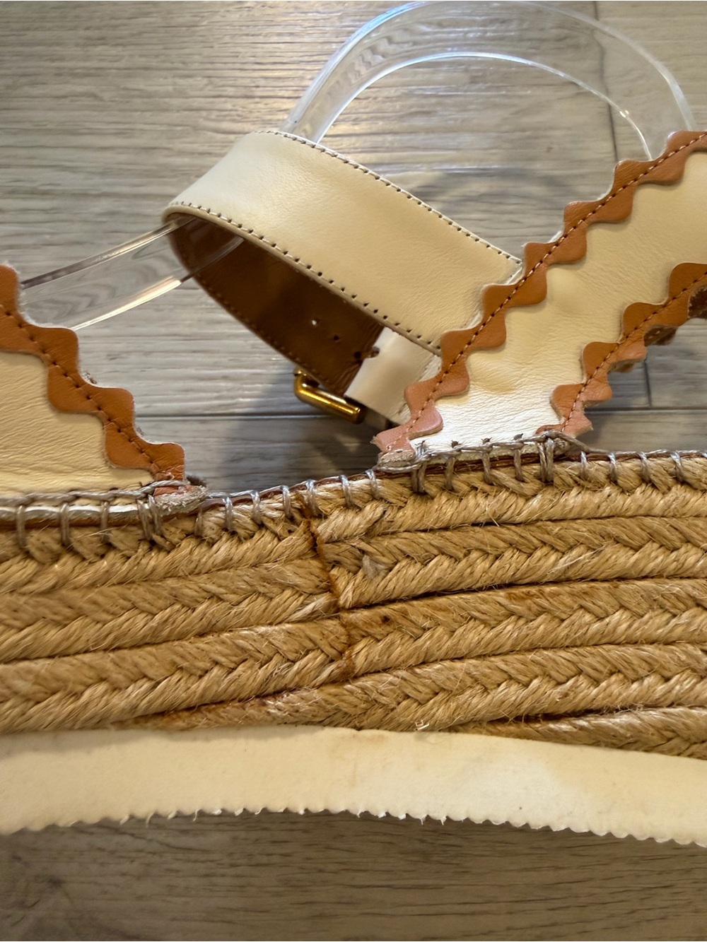 SEE BY CHLOÉ Sandals Glyn Espadrille Platform Strap Tan Leather Women's 10 Sz 41 - Picture 11 of 14